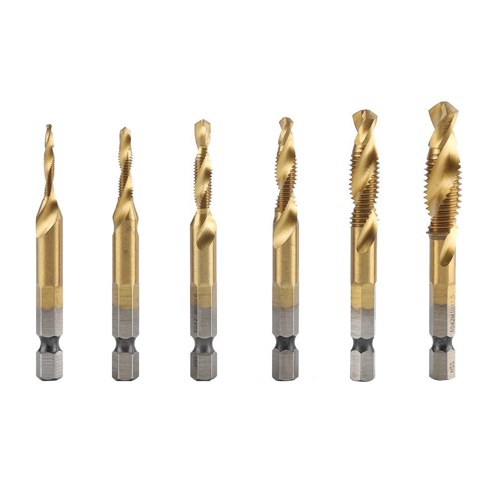 6 Stück HSS Sechskant Schaft Kombinierter Gewindebohrer und Bohrer Satz (HSS 6542   Beschichtet)