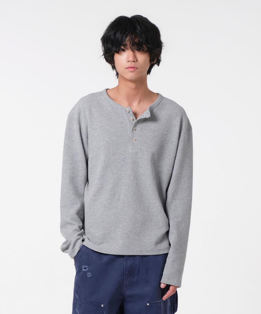 DIVEIN Uniform Waffle Henley Neck Long Sleeve (Melange Gray)