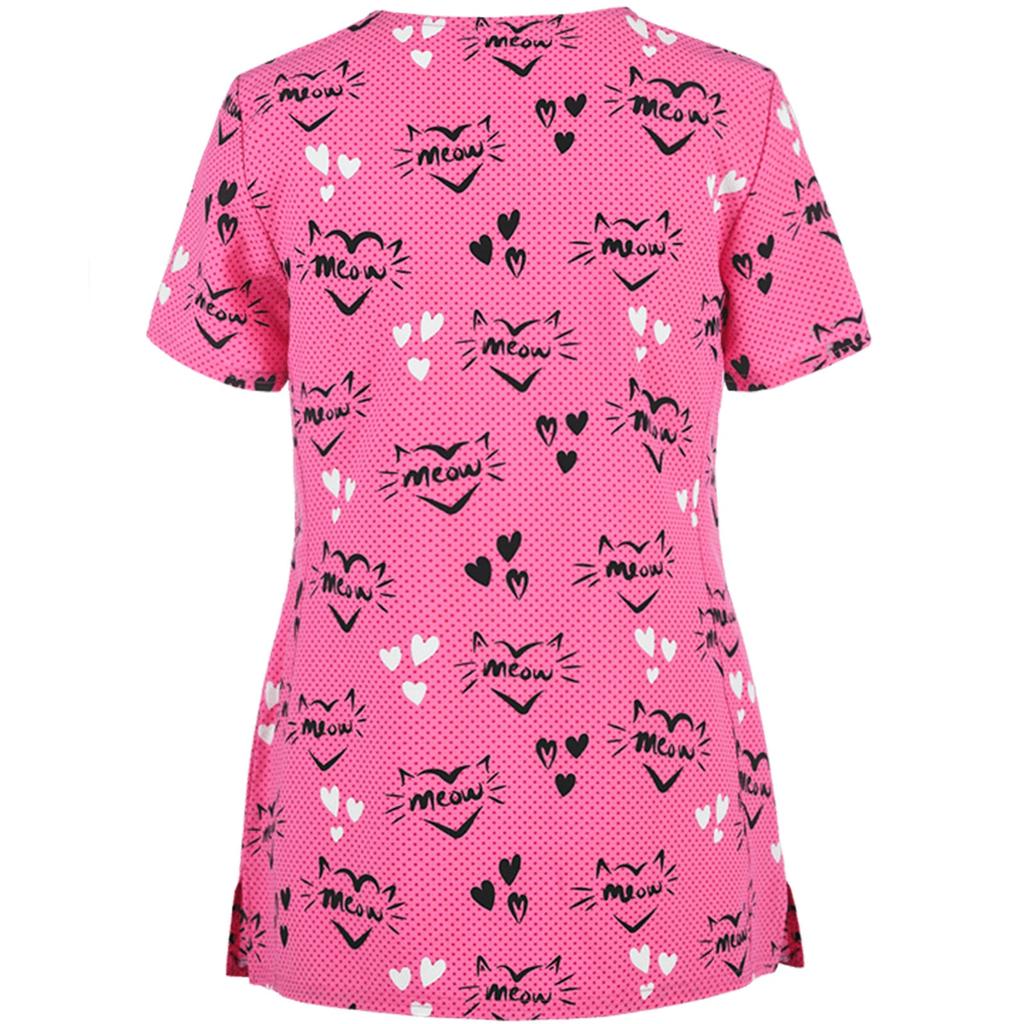 Uniforme d'infirmière Femmes Manches Courtes Hauts Col en V Uniforme de Travail Haut de Blouse Médicale Dames Soins Infirmiers