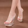Fashion 2025 Summer ultra-high heel sandals High transparent profiled crystal shoes Waterproof platform 15CM slope heel women's shoes