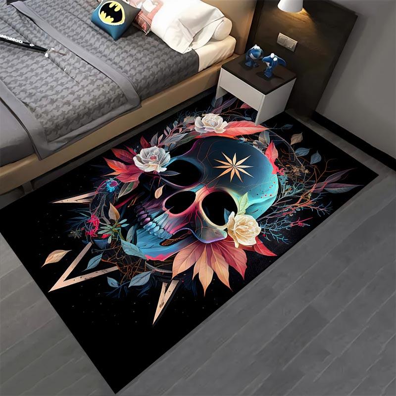 Colorful Skull and Floral Design Carpet for Home Decoration Rug Suitable for use as an anti-slip for living room bedroom sofas