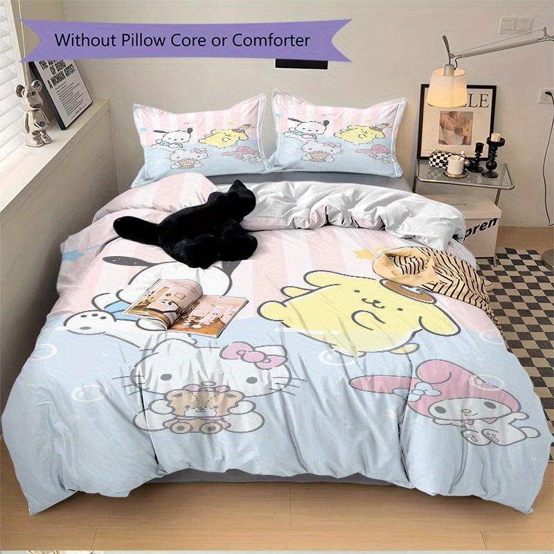 

3pcs HelloKitty My Melody POCHACCO POMPOMPURIN Bedding Set - 1 Soft Quilt Cover + 2 Pillowcases, Suitable for All Seasons.W051 135x200cm