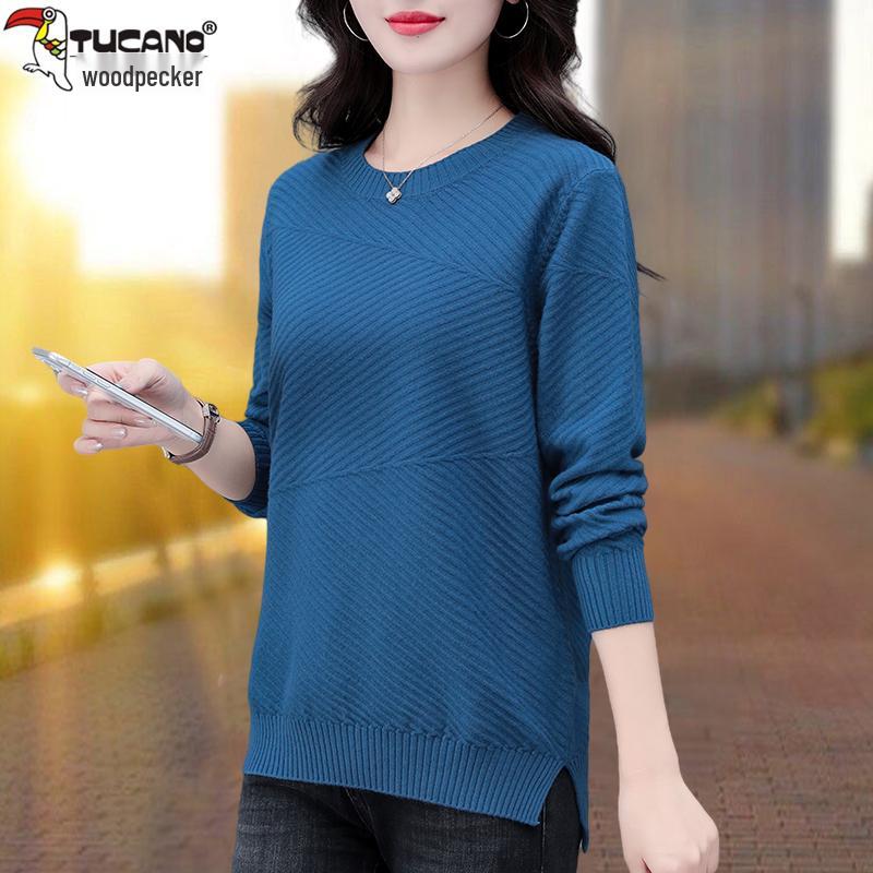 Women's 2025 Woodpecker Knitted Sweater: Fashionable Long Sleeve Autumn/Winter T-Shirt for Middle-Aged Mothers