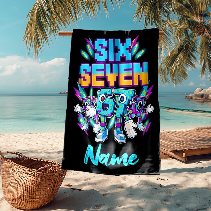 Custom Name Ultra-Soft Beach Towel with 67 Theme,Ideal for Pool - Camping, Diving - Perfect Travel Essential, Vibrant Beach Towel.