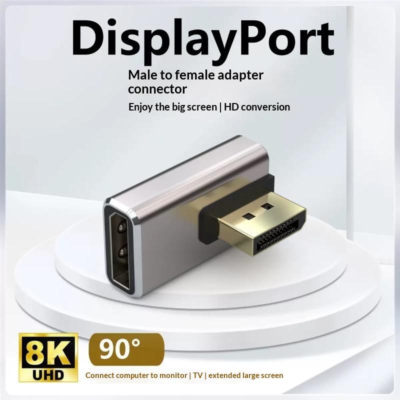 Right Angle DP 1.4 Adapter DisplayPort Male to Female 90 Degree Connector for Home Office PC Laptop Monitor Connection