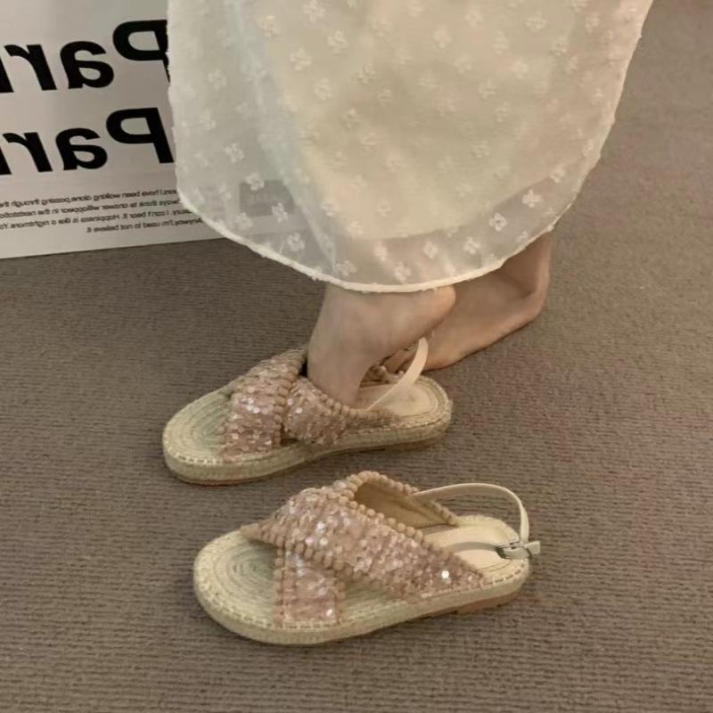 Fashion Thick Bottom Woven Fisherman Sandals Women 2024 New Summer Flat Retro Temperament Niche French Roman Summer Shoes Women Shoes