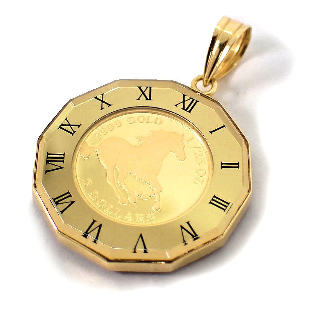 

[Used] K24 (999.9) / K18 / Horse Coin Pendant 1/25OZ with Double-Sided Glass / j2-3