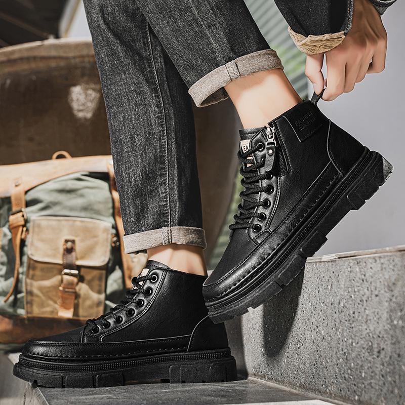 Neue Mode Herbst und Winter Herren High Top Martin Stiefel Studenten Männlich Jungen Trendy Weiche Sohle Arbeitsschuhe Arbeitsschutz Martin Sneakers