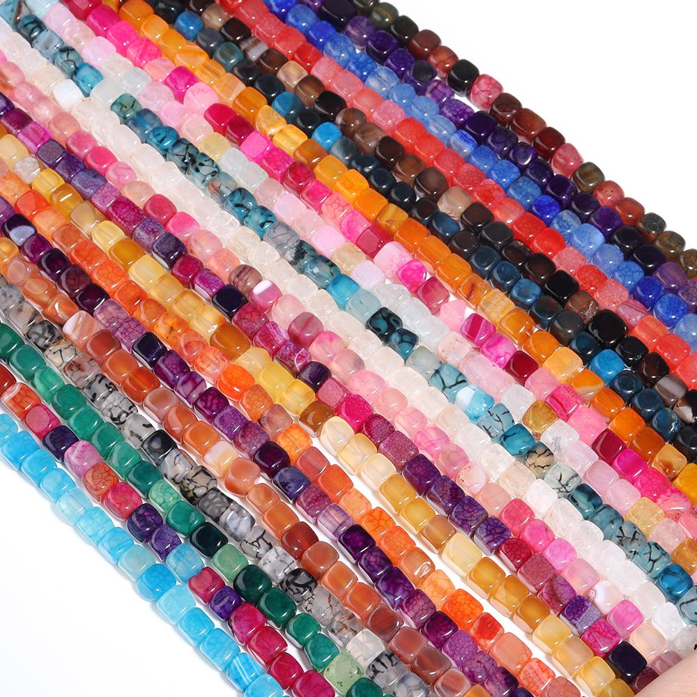 Natural Stone Square Beads 8mm Striped Agate Tube Stone Loose Spacer Beads For Jewelry Making Accessories DIY Bracelet Keychain