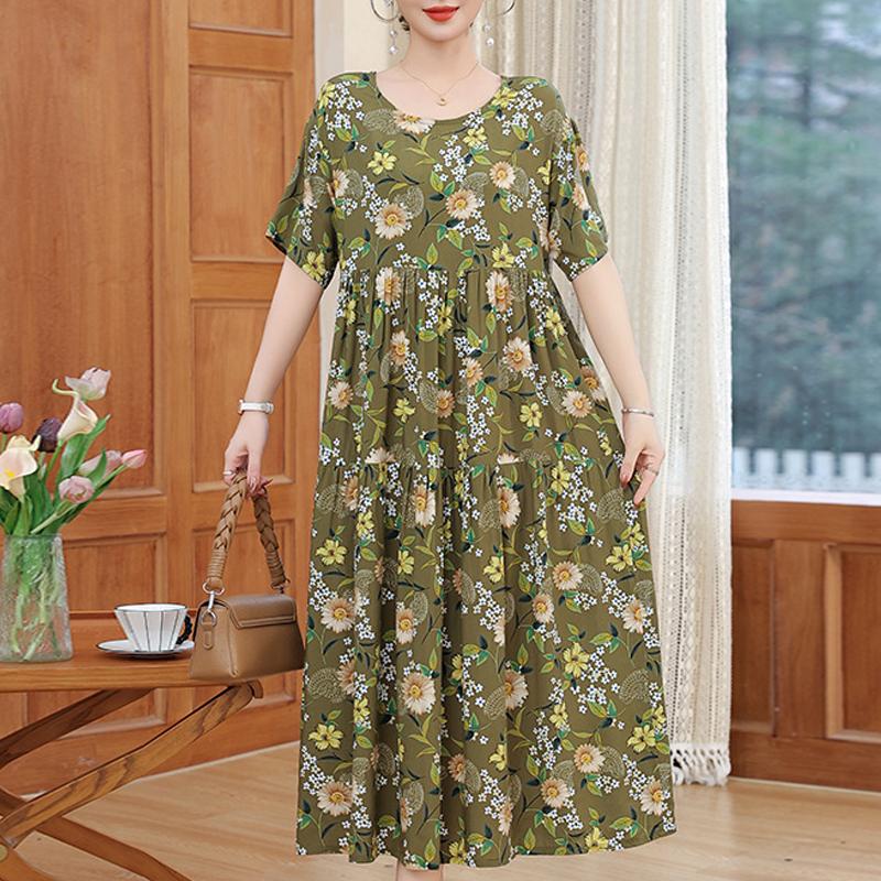 Damenkleid, Sommer, Vintage-Kleidung, lässig, kurzärmelig, langes Kleid für Damen, Sommer-Outfit