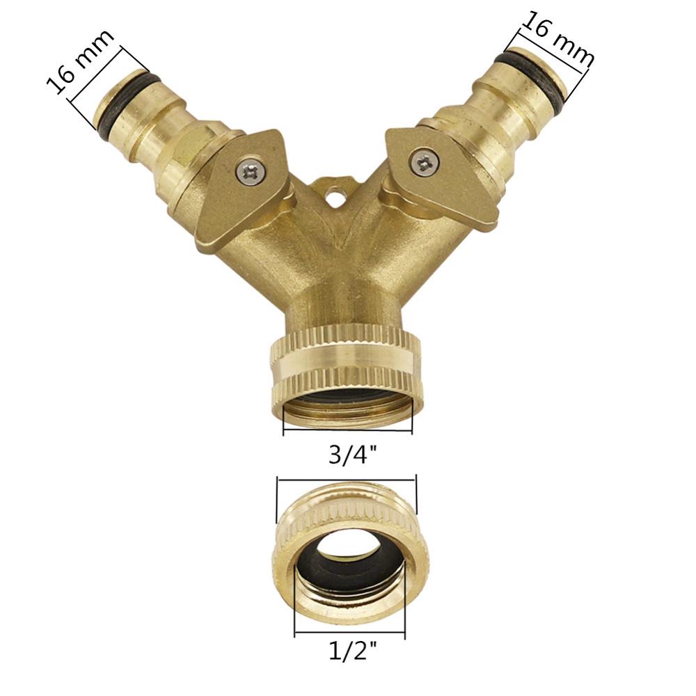 Brass 1/2" To 3/4" Female Thread Y Shape Ball Valve Two Way Water Splitter Garden Tap Quick Connector Irrigation Valve 1Pc