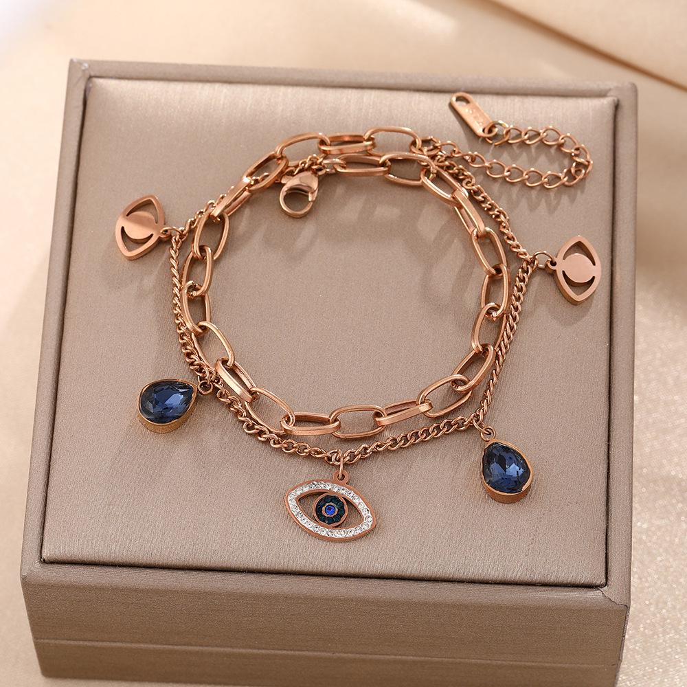 Luxe Titanium Staal Vierbladig Klaver Armband in Koreaanse Stijl met Ingelegde Diamanten voor Vrouwen - Kleurvast