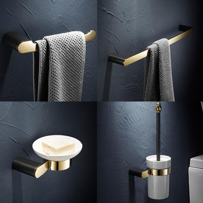 Ensembles d'accessoires de bain Noir Or Porte-gobelets et porte-tumblers Europe Porte-brosse de toilette Barre porte-serviettes Porte-papier Crochet à vêtements WF-25000