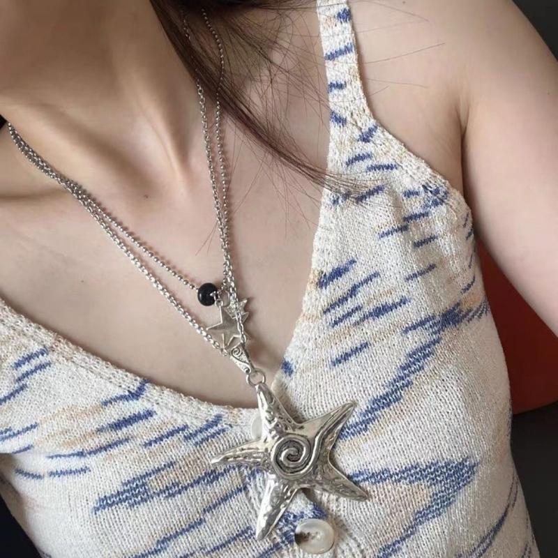 Science and Technology Sense Big Five-pointed Star Design Y2k Sweet and Cool Niche Pendant Necklace Ins Wind Retro Old