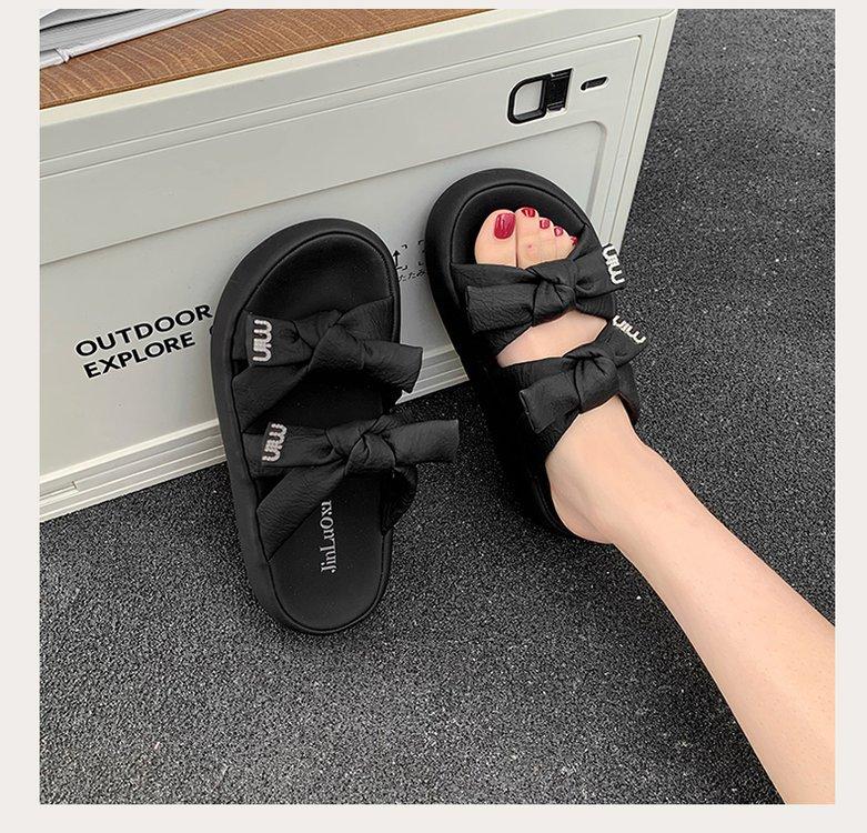 

Yellow slippers women wear one-word bow flat bottom summer 2025 new with skirt beach cool slippers 40 чёрный