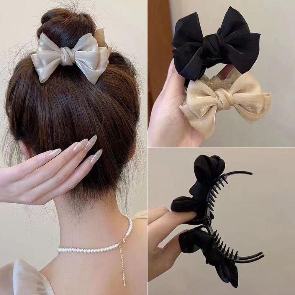 

Gifts Shiny Mesh Bow Hair Clip Satin Bow Top Knot Shark Clip Hair Accessories Bow Bun
