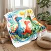 Dinosaur Family Adventure Blanket Personalized Name Flannel Blanket Soft Cozy Plush Throw for Sofa Bed Lightweight Home Decor