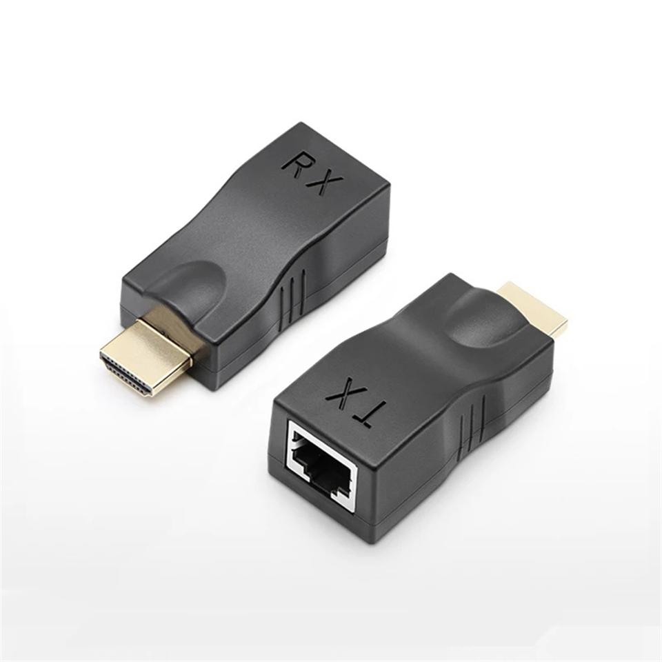 4K HDMI-kompatibler Extender RJ45-Ports Bis zu 30m Über CAT6 5E Netzwerk Ethernet LAN TX RX Adapterkabel HDTV zu RJ45 für DVD PS4