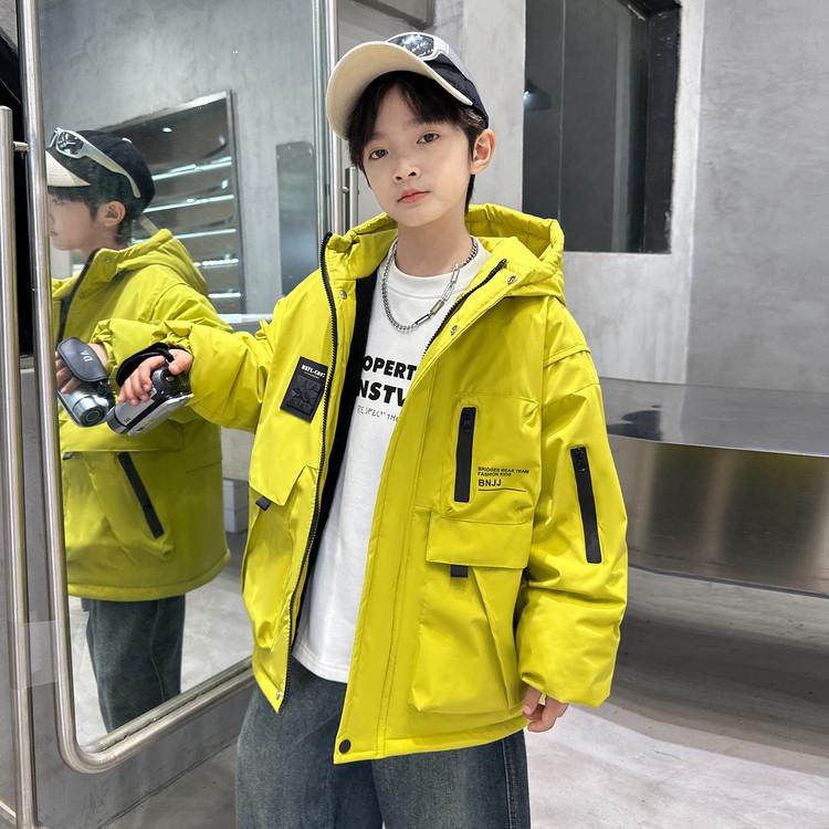 Boys' 2025 Quilted Hooded Windbreaker Jacket: Stylish Autumn/Winter Casual Top for Big Boys