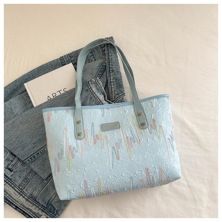 Large Canvas Embroidery Tote Bag for Women - Versatile, Casual Shoulder Bag, Perfect for Autumn 2024.