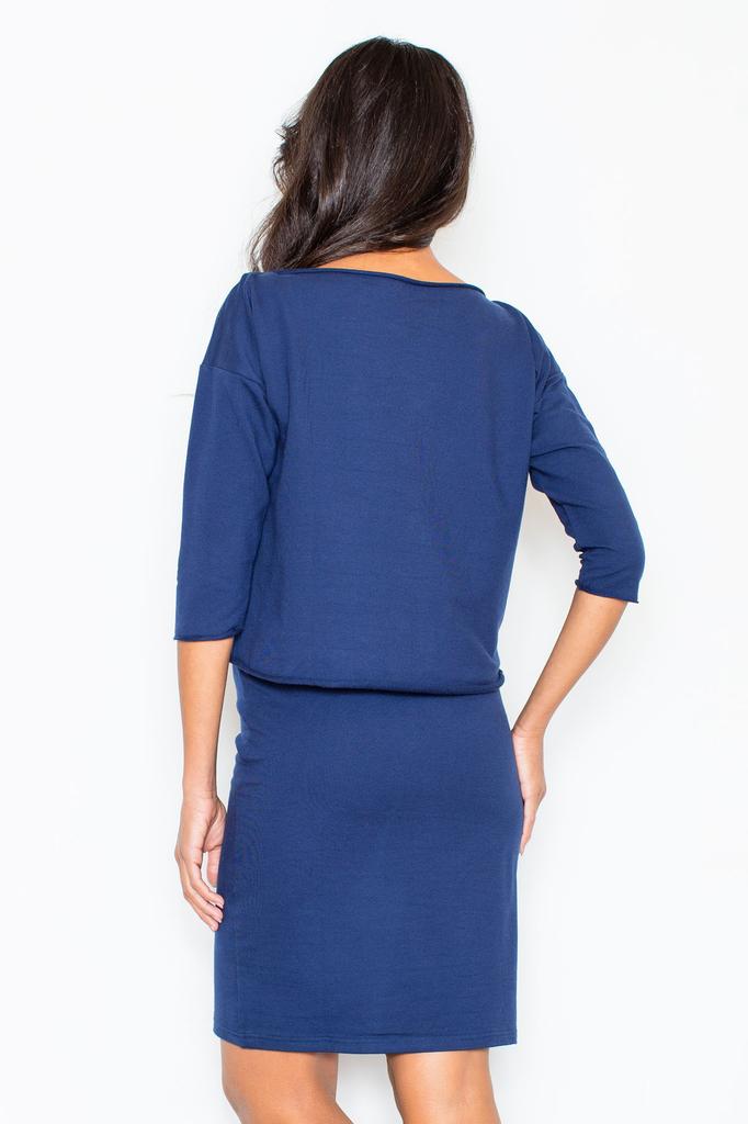 Elegant Dress with a Loose Top - Fitted Bottom - Navy Blue Dress M206 Size