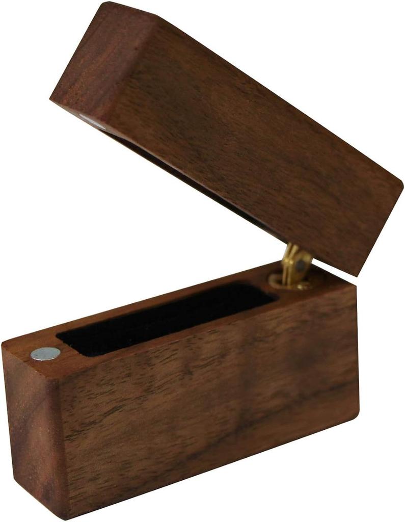 Wood Ring Box Portable Jewelry Box, Walnut Slim Ring Case for Proposal, Engagement, Wedding, Anniversary, Valentine's Day (U01-THX)