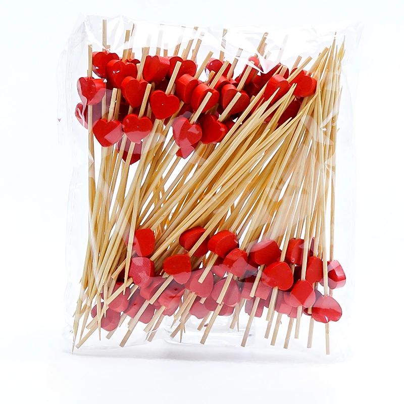 100 Pcs/12cm Disposable Fruit Pick Creative Handmade Heart Shape Bead Appetizer Picks Fruit Toothpicks Party Supplies Toothpick