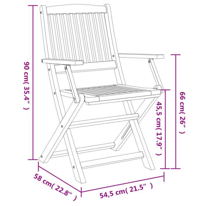 VidaXL Lot de 4 Chaises Pliables de Jardin, Sièges avec Dossier, Meubles de Patio Terrasse Extérieur, Moderne, Bois Massif 365742