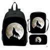 Bedruckter Universum Sternenhimmel Rucksack 3-teiliges Set Tier Wolf Löwe Rucksack Kleine Umhängetasche Federmäppchen