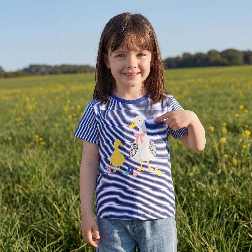 2026 Girls' Floral Print Short-Sleeve T-shirt - European & American Style, Round-Neck Children's Top
