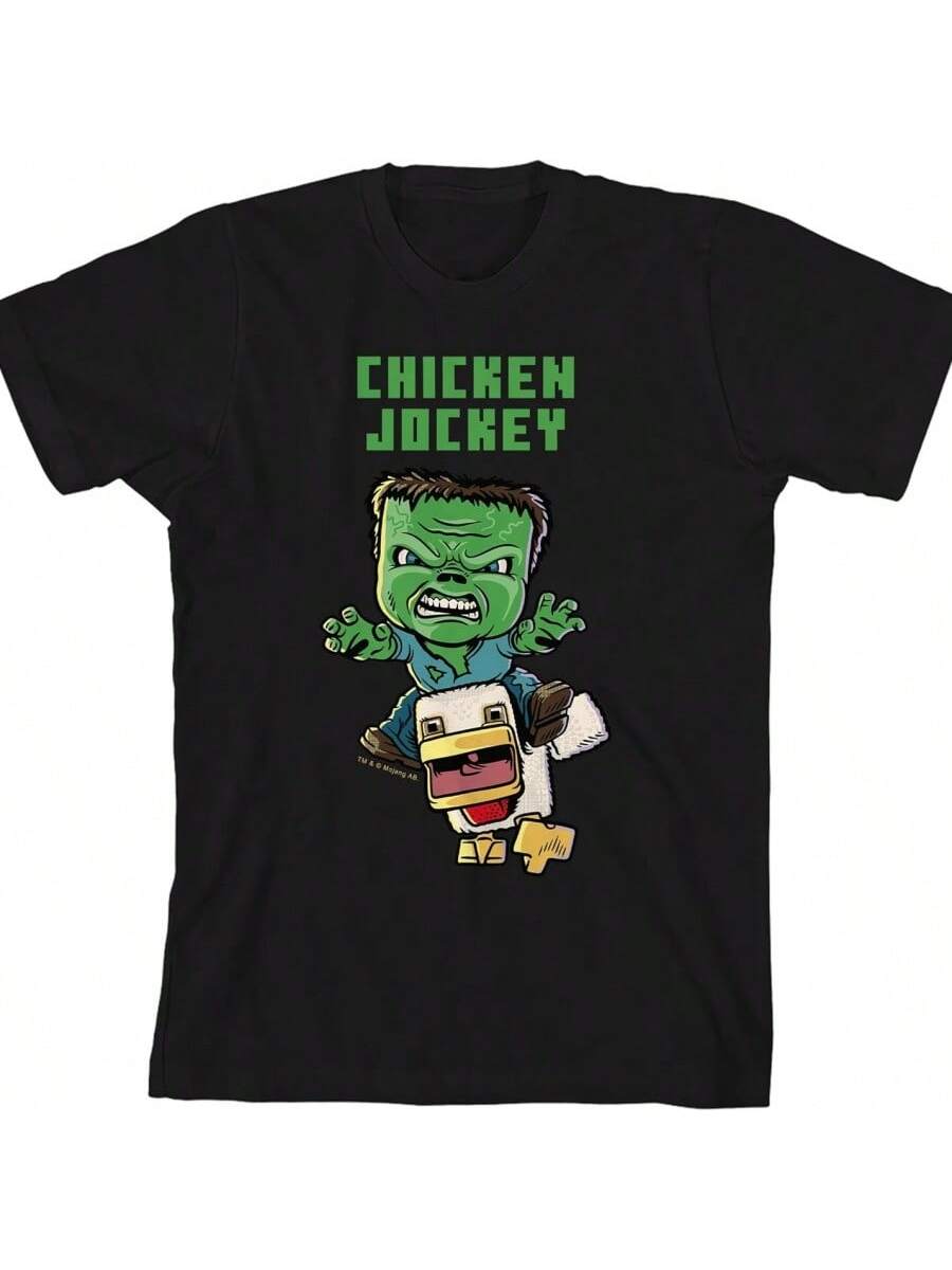 

Футболка с коротким рукавом и круглым вырезом для молодежи с изображением всадника на курице из фильма Minecraft XXXXXL