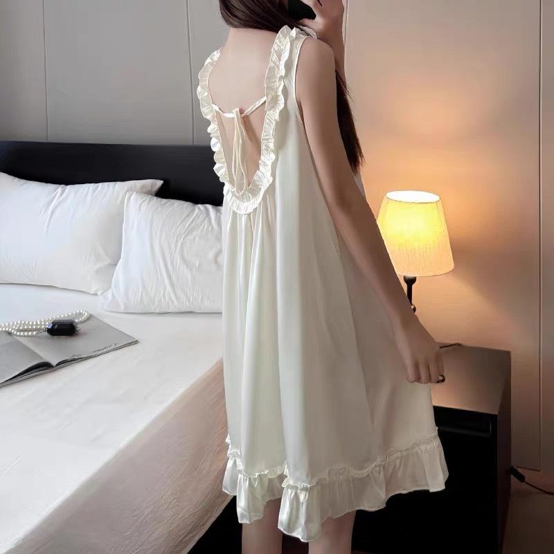 Ice Silk Suspender Nightgown Women Can Wear New Fungus Edge Dress Pajamas In Summer, Pure Lust Style Loungewear