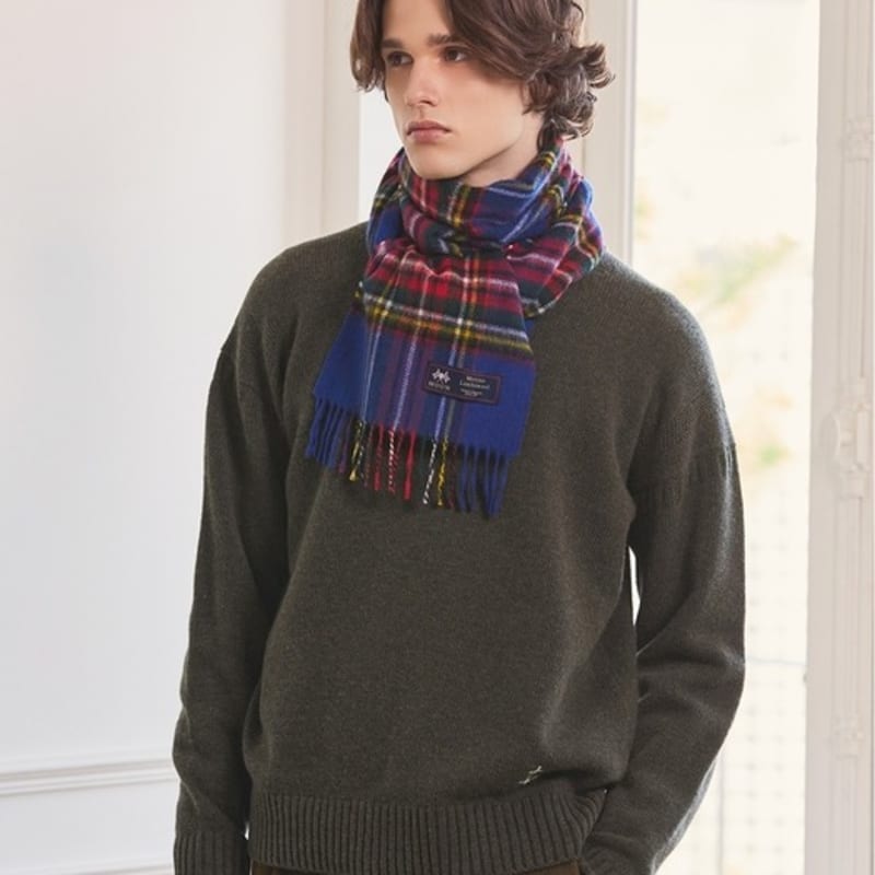 ABRAHAM MOON Merino Wool Muffler 25cm - Blue Stuart