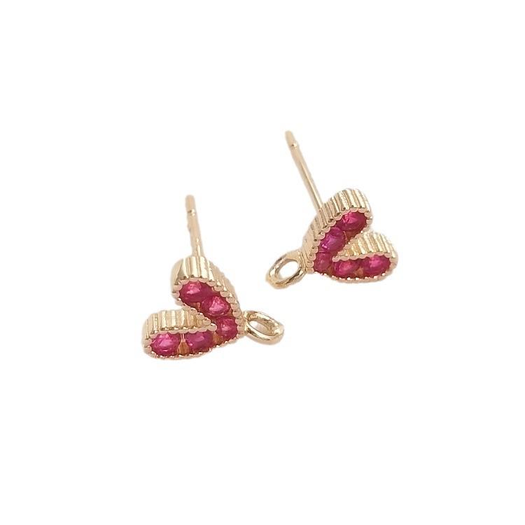 14K Gold-Filled Zircon Inlaid Peach Heart Stud Earrings with 925 Silver Post and Jump Ring