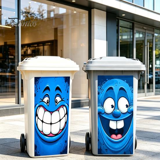 Cartoon Style Trash Can Accessories Funny Sticker, Cute Big Eye Expression Decorative Stickers for Community Corridors Adhesive Label, Waterproof PVC
