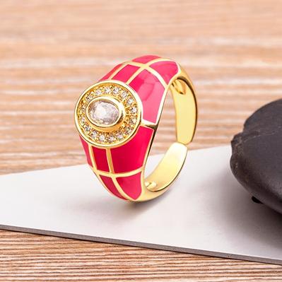 Nidin Charming Zircon Grid Stripe Oil Dripping Creative Retro Ring 7 Colors Open Adjustable Popular Jewelry Party Holiday Gift