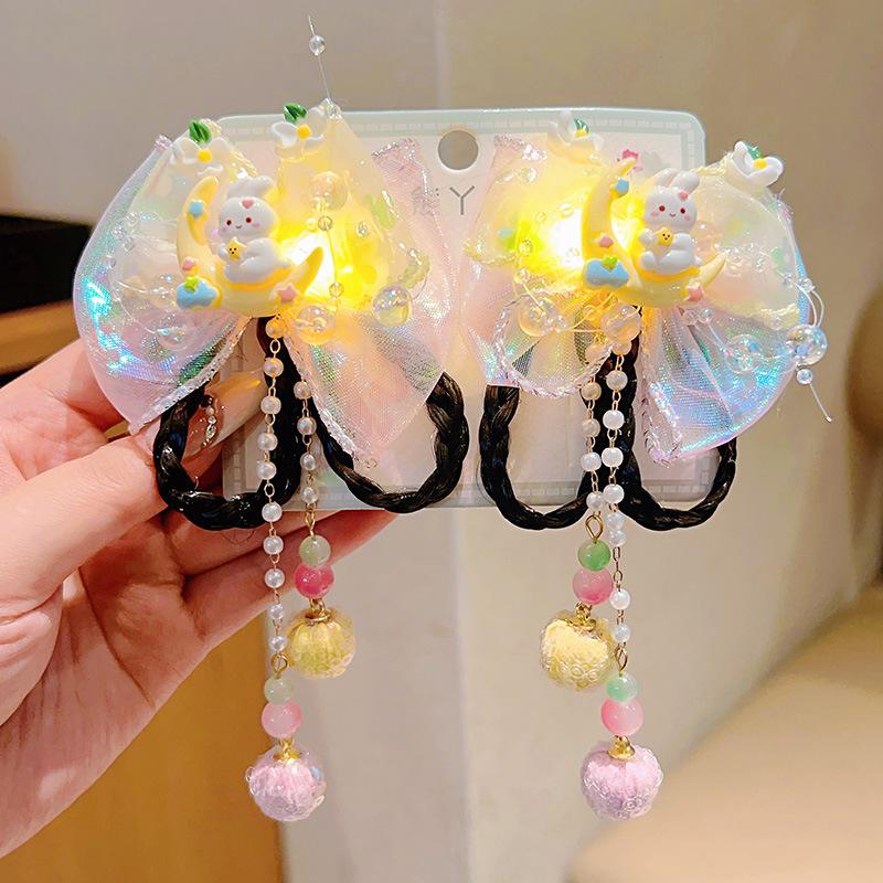 

Jade Rabbit Bowknot Light-Up Hair Clip with Tassel for Girls - Hanfu Style