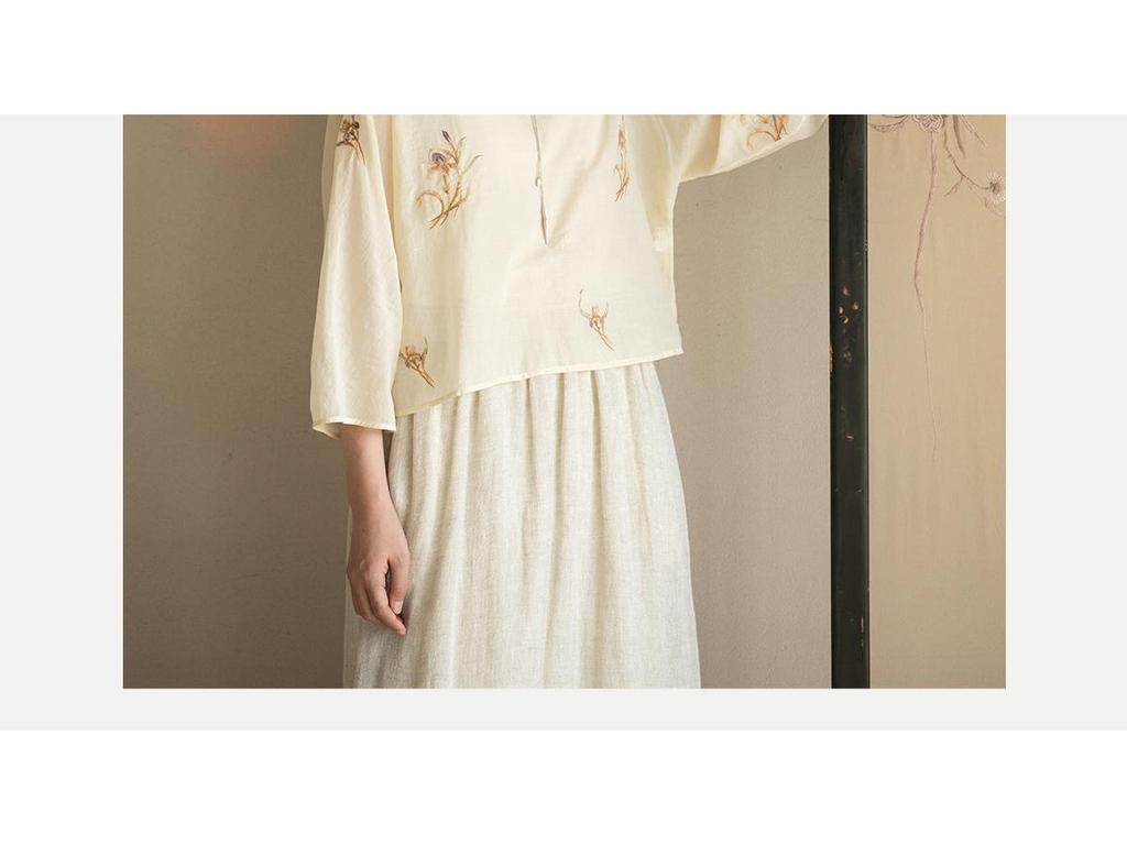 Women's Summer Lightweight White Embroidered Cotton Retro Shirt