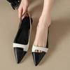 Women's Pointed Toe Color Block Sandals, Leather Comfortable Light Mouth Summer Shoes, Fashion External Flat Sandals