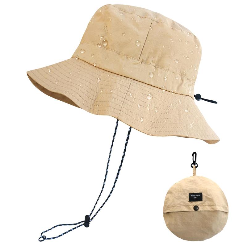 Быстросохнущая Водонепроницаемая Складывающаяся Панама для Женщин Мужчин Солнцезащитные Шляпы со Съемным Подбородочным Ремешком хаки
