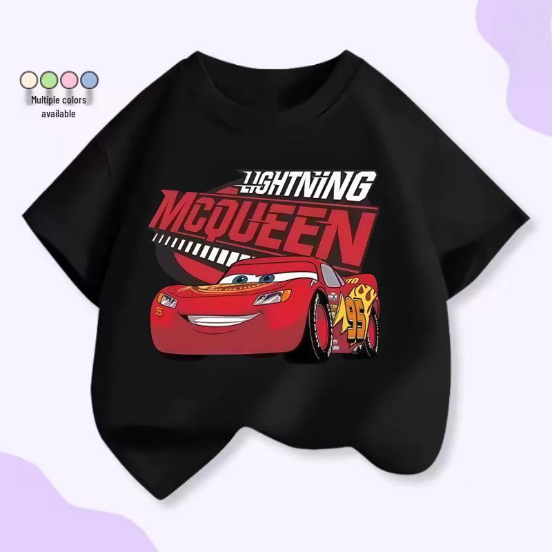 Children's Anime Sports Car Cotton T-shirt - Summer 2026 European & American Fashion