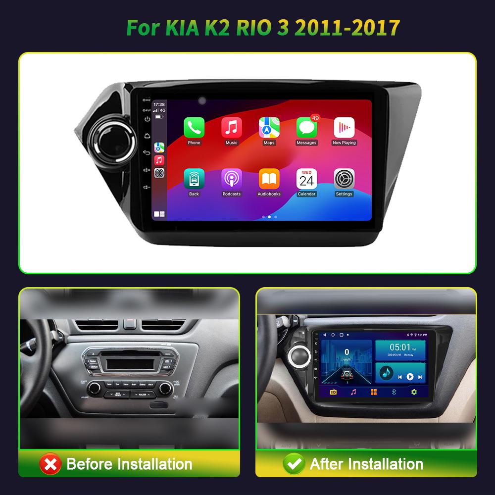 For Kia K2 RIO 3 2011-2017 Android 13 Car Radio Multimedia Player Navigation GPS CarPlay Touch Screen Stereo With Rear View CAM
