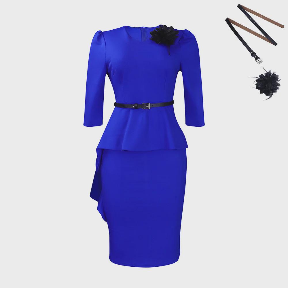 European & American Ruffled V-Neck Pencil Dress - Retro Style, Women's Temperament.