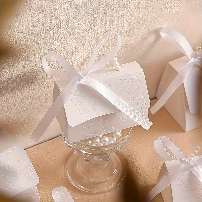 1PC Candy Box Bridal Showers Gift Boxes Giveaways With Pearl Handle Festive Easy to fold Parties Solid Color Elegant Weddings