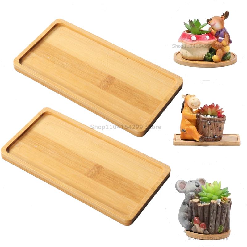 Flower Pot Trays Dish for Plant Vase Bamboo Tray Wooden Bottle Tray Bathroom Shampoo Shower Gel Organizer Jewelry Storage Tray