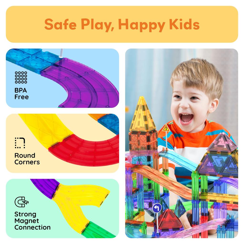 PicassoTiles Race Track Magnetic Building Block Magnetic Building STEM Learning Early Kids Toy Pretend Brain PTR12 12-Piece Add-On Set, Tiles, Toy,