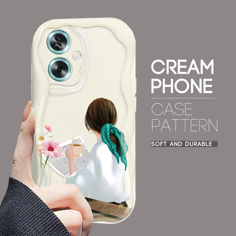 

Милый мультяшный узор, кремовая текстура, мягкий силиконовый чехол с волнистыми краями, чехол для телефона для OPPO Reno Realme Realme 8 5G белый