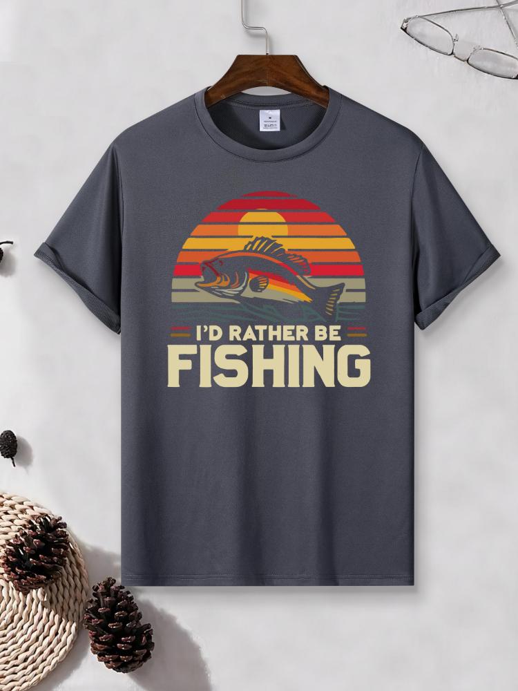 I'd Rather Be Fishing Pattern Design-100% Cotton Summer O-neck Short Sleeve Casual Printed Men's T-shirt.
