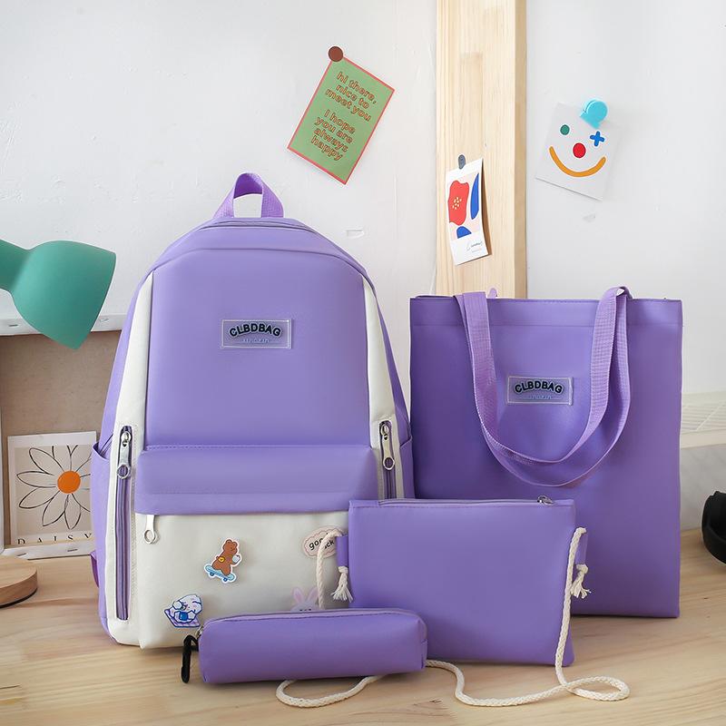 

Многоцелевой студенческий рюкзак, набор из четырех предметов, большой вместительный рюкзак из нейлоновой ткани, дышащий, водонепроницаемый, простой школьный рюкзак 43x13x32cm фиолетовый