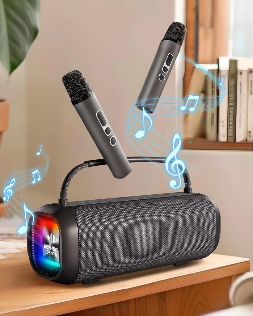 Hoshikou Denpa 80W Portable Karaoke Speaker with Rechargeable Double Wireless IPX7 Waterproof Bluetooth Charging Megaphone for Enhanced Bass and